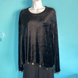 Sonia Rykiel L Black Velvet French Pullover Top With Gold Medallion Decoration